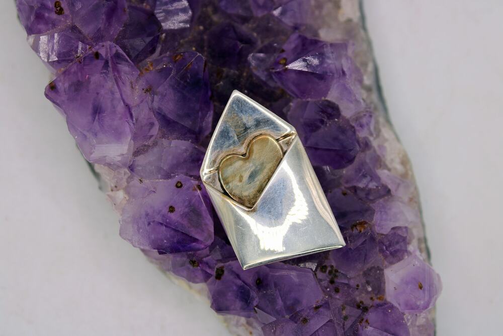 Far Fetched Sterling Silver and Brass Love Letter Brooch
